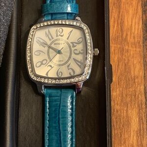 NWT Teal  Leather Silver Watch Ladies Women’s Wristwatch Gift Box Vintage